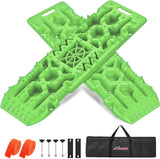 Recovery Off-road Traction Boards with Jack Lift Base Emergency Tire Ladder Mats For 4WD 4X4 Mud Sand Snow with 2PCS Mounting kit Carry Bag 2 leashes (Green)