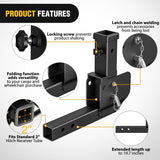 Trailer Hitch Folding Extender Mount Shank 16.54 Inch Compatible with Wheelchair Cargo Carrier Adapter for 2 Inch Receiver Trailer Hitch 500lbs Black Powder Coated