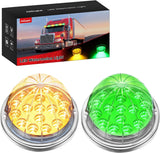 Dual Color Watermelon Light 2PCS 17 LED Amber Green Marker Lights | Stainless Bezel Side Marker Clearance Turn Signal 4 Pin IP68 Waterproof Fits Trailers Trucks Campers RVs ATVs UTVs Boats