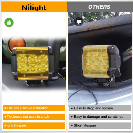 Light Bar Cover for 4 Inch LED Pods, 2 PCS Yellow Protective Durable Polycarbonate Lens Waterproof Dustproof Scratch-Proof for Double-Row Off Road Driving Lighting