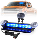 8LED Blue Traffic Advisor Strobe Light Bar Hazard Safety | with Vacuum Suction Emergency Dash Warning Flashing Lights Front/Rear Windshield Visor for Truck Police Construction Vehicles