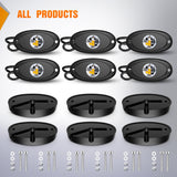 LED Rock Light 6PCS Amber Underglow Wheel Well Fender Pods Waterproof Exterior Underbody Roof Rack Side Lamps for 12V 24V Car Truck Pickups ATV UTV SUV Motorcycle Boat