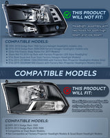 Headlight and Taillight Assembly Combo Compatible with 2009 2010 2011 2012 2013 2014 2015 2016 2017 2018 Dodge Ram for Quad Models Black Housing Clear Reflector with Dark Red Tail Light