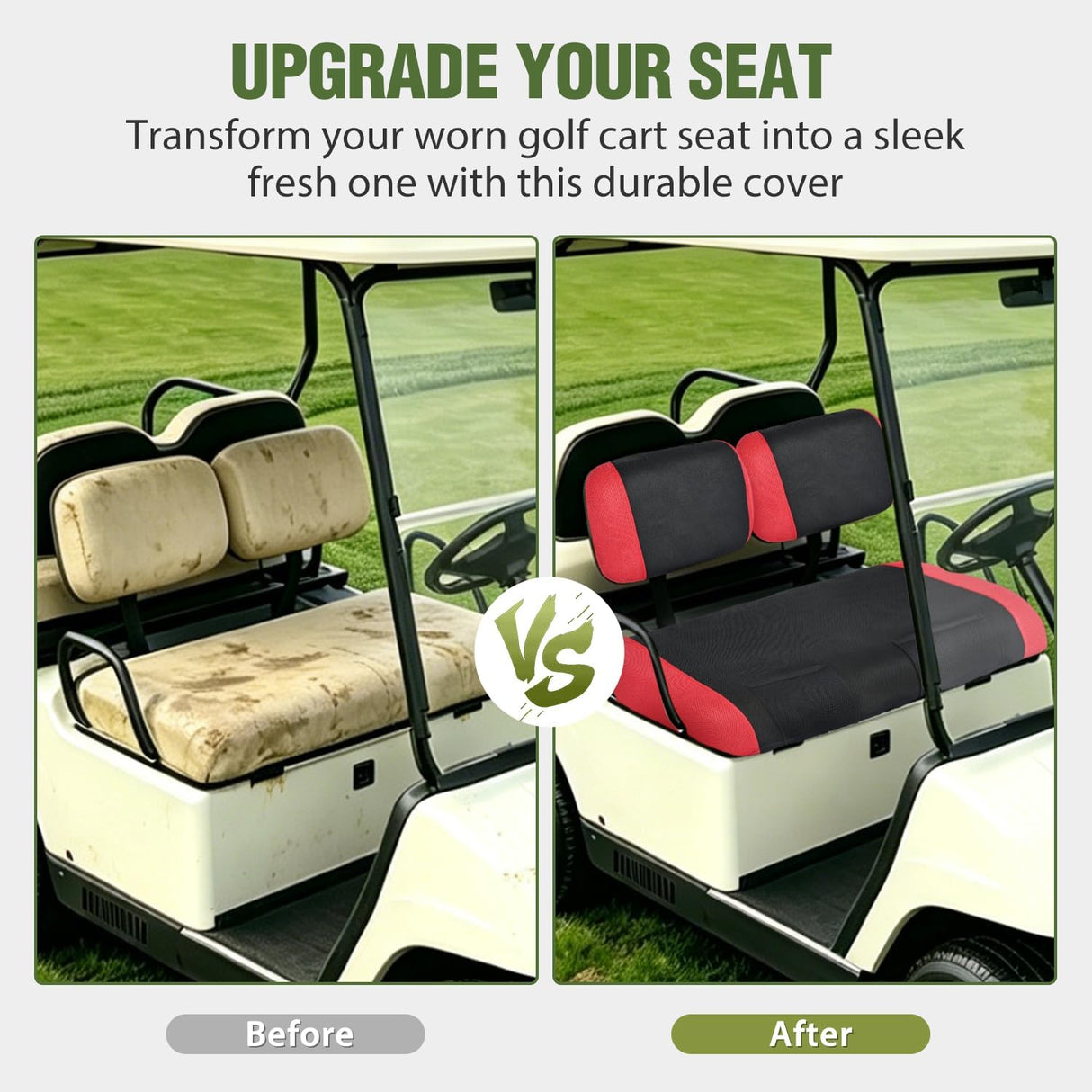 Golf Cart Front Seat Cover 1PC Red Black Club Car DS Yamaha | Breathable Sandwich Mesh Sun Scratch Resistant Washable No Staple Fits 1982-2000 Club Car DS and Yamaha G22 G19 G16 G9 G2