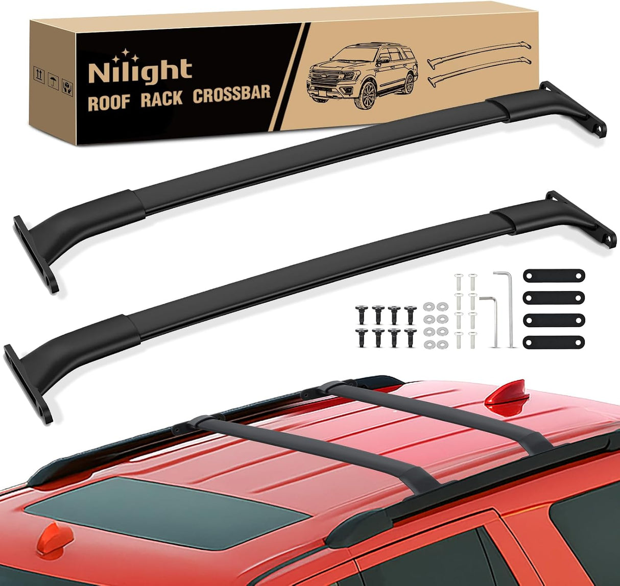 Roof Rack Cross Bars Compatible with Ford Expedition 2018 19 20 21 2022 with Side Rails, Adjustable Aluminum Less Wind Noise Car Crossbars for Cargo Carrier Luggage Box Kayak Tent Snowboard