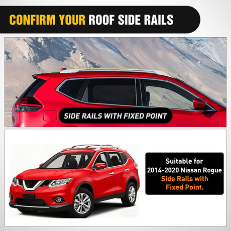 Roof Rack Cross Bars Compatible with 2014-2020 Nissan Rogue with Factory Side Rails, 220LBS Adjustable Aluminum Less Wind Noise Car Crossbars for Cargo Carrier Luggage Box Kayak Tent Snowboard