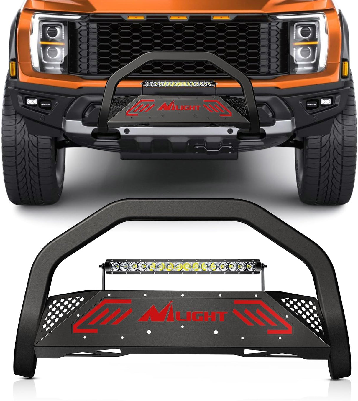 Bull Bar with Light Bar&License Plate Hole Compatible for Ford F-150 F150 2004-2026 Truck Brush Guard, Front Bumper Push Bar w/Grille Skid Plate Light Mount