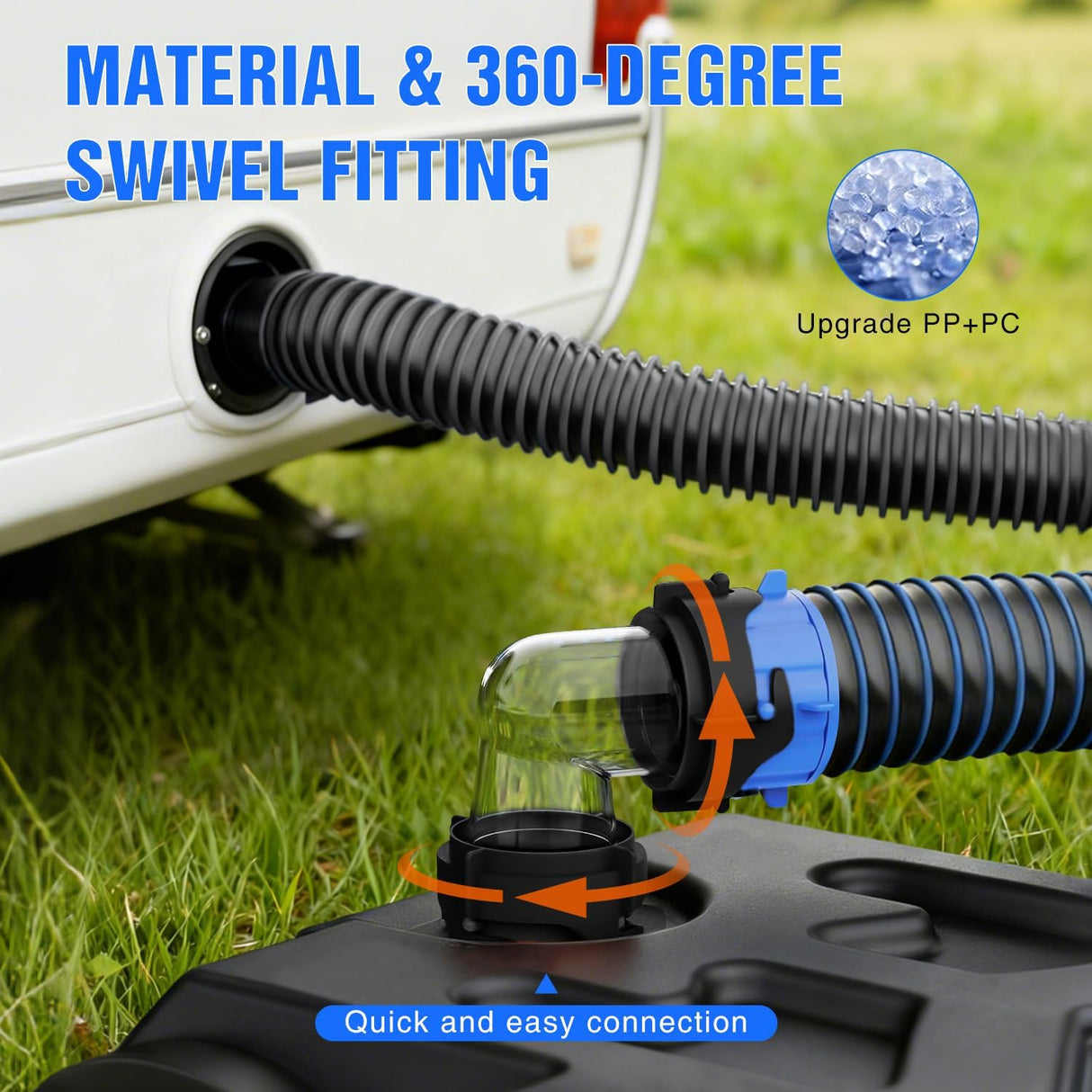 90 Degree RV Tote Tank Adapter, Clear RV Sewer Hose Elbow Fitting with 4 Swivel Bayonet Prongs Leak-Proof Double Odor-Tight Sealing Ring for RV Camping Portable Waste Tank Sewer Hoses, Black