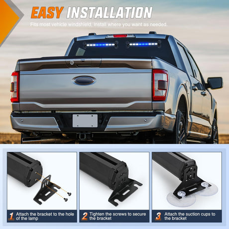 162 LED Traffic Advisor Strobe Light Bar 2-in-1 Blue White Emergency Warning Hazard Lights with Controller 4 Switchable Color 36 Flash Pattern for Trucks Cars Tow Plow Construction Vehicles