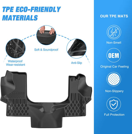 TPE Floor Mats for Chevy Express GMC Savana 1500 2500 3500 2015 2016 2017 2018 2019 2020 2021 2022 2023 2024 2025 All Weather Custom Fit Heavy Duty Floor Liners