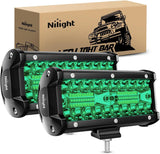 6.5 Inch LED Light Pods Green Triple Row 2PCS 120W Flood Spot Combo Off Road Driving Fog Fishing Hunting Emergency Safety Signal Deck Trailer Lighting for UTV Pick-up Van Boat Tractor