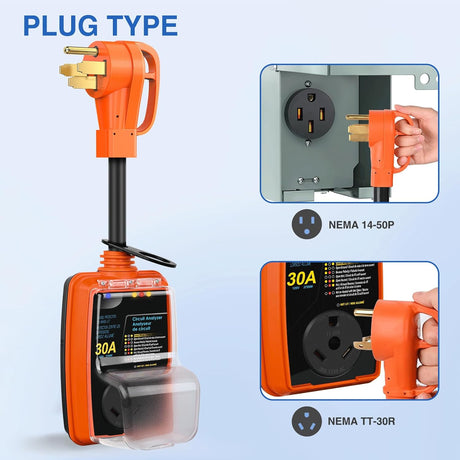 50 to 30 Amp RV Surge Protector Power Adapter 4200 Joules Voltage Monitor 14-50P to TT-30R Converter 125V/3750W Waterproof Circuit Analyzer with Extension Cord for Camper Travel Trailer