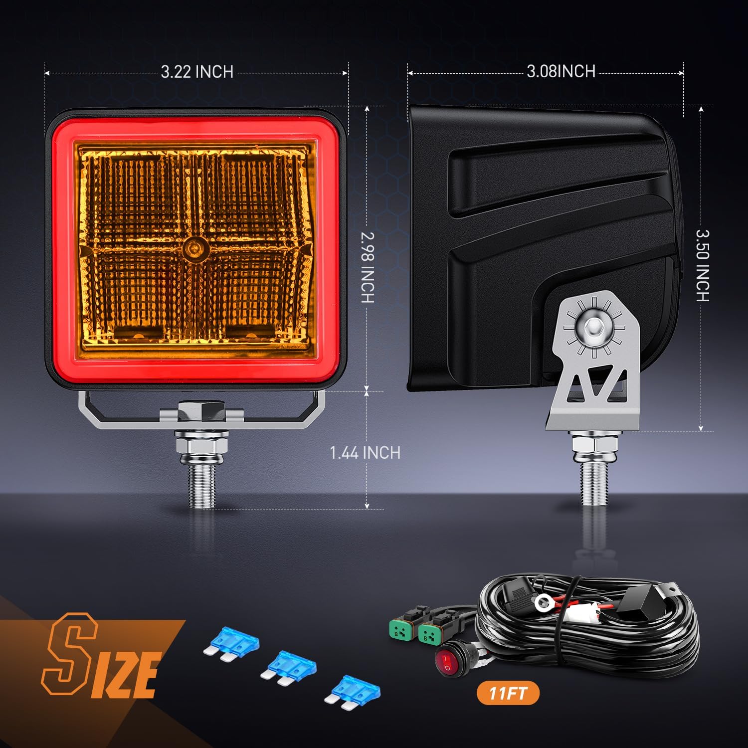 3" 20W 1240LM Amber DRL Spot Cube LED Pods (Pair) | 16AWG DT Wire Nilight