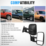 Towing Mirrors Manual Adjusted Flat Convex Glass Telescoping Folding Compatible With 1988-1998 Chevy Silverado GMC Sierra C/K 1500 2500 3500 Tahoe Suburban Yukon
