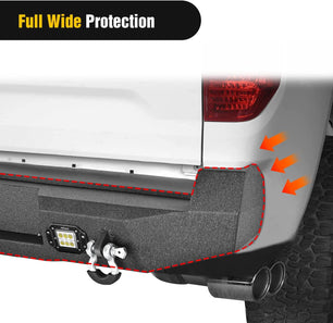 2016-2024 Toyota Tacoma Rear Step Bumper Full Width Textured Black Solid Steel Off-Road with 2Pcs Upgraded 18W LED Lights D-Rings Nilight