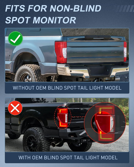 Taillight Assembly Compatible with 2020 2021 2022 Ford F250 F350 Super Duty Non-Blind Spot Halogen Type Rear Tail Light Driver Side