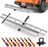 Motorcycle Hitch Carrier 400LBS, Lightweight Robust Aluminum Dirt Bike Hitch Hauler with 55.11 Inch Longer Ramp, Pin Lock, Tie-Down Strap and Tightener, 2 Inch Receiver, 5 Inch Wide Tire