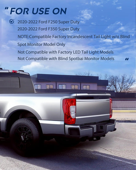 Taillight Assembly Compatible with 2020 2021 2022 Ford F250 F350 Super Duty Non-Blind Spot Halogen Type Rear Tail Light Driver Side
