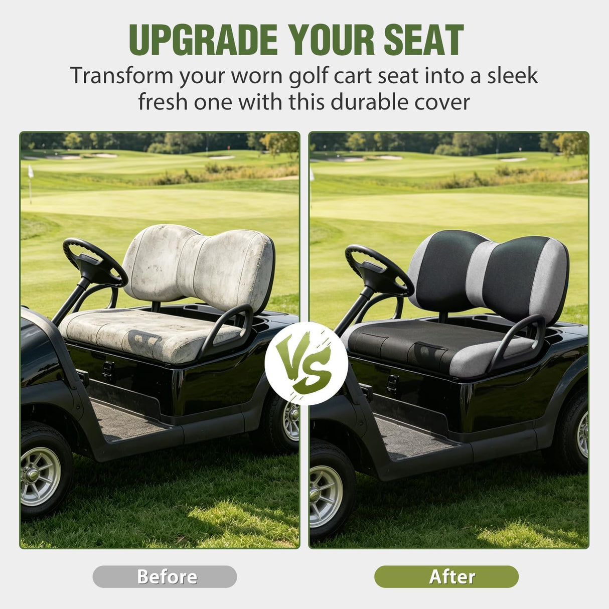 Golf Cart Front Seat Cover 1PC Grey Black Yamaha Drive G29 Drive2 | Breathable Sun Scratch Resistant Washable No Staple Fits 2007-2016 Yamaha G29 2017-2026 Drive2 2004-2019 Club Car Precedent