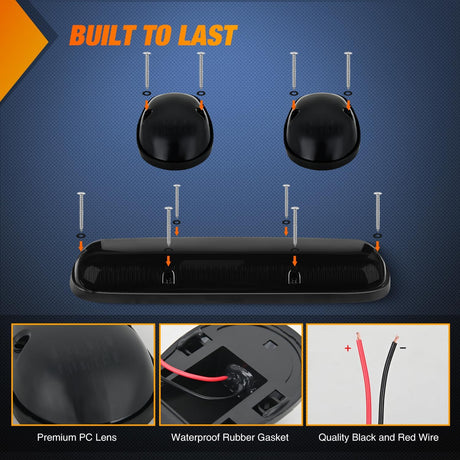 LED Cab Marker Lights 3 PCS Roof Running Light LED Smoke Lens Amber Cab Clearance Light Compatible with 2002-2007 Chevy Silverado GMC Sierra 1500 1500HD 2500 2500HD 3500