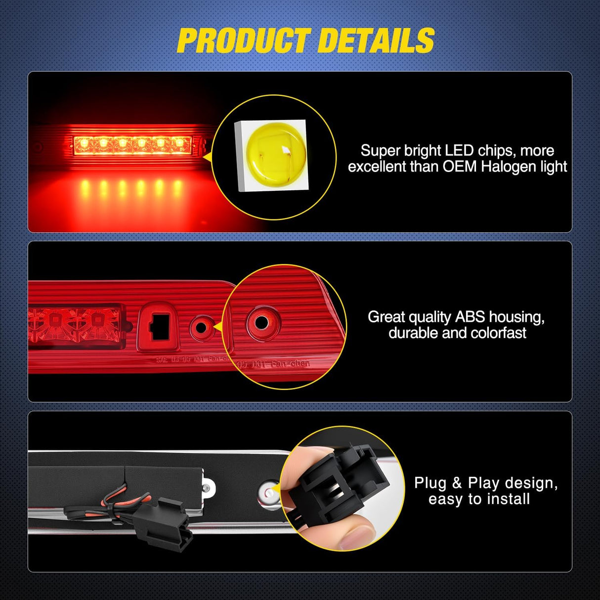 Third Brake Light Tail High Mount 3rd Stop Lights Red Lens Compatible with Jeep Grand Cherokee 2005 2006 2007 2008 2009 2010 Van SUV Rear Center Cab Lamp