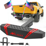 Hitch Step with Whip Mount Holes 2 Inch Receiver for Trucks SUV Car Van | Upgraded Textured Black Anti-Slip Step Bar Rear Bumper Guard Protector Includes Hitch Lock & U-Bolts Universal Fit