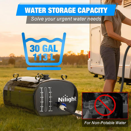 30Gal/113L Water Storage Bladder RV Potable Water Bladder Tank 1000D PVC Foldable Collapsible Water Storage Containers for RV Truck Bed Camping Garden Irrigation Emergency Water Use Black