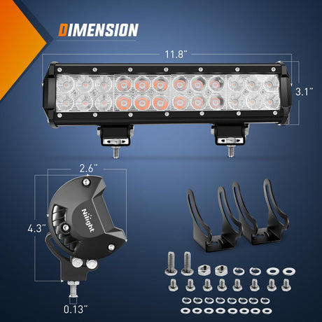 LED Light Bar 12 Inch 72W Spot Flood Combo Purple Beam Off Road Lamp Fishing Hunting Emergency Deck Work Lighting for Trucks UTV Pick-up Van Boat Tractor