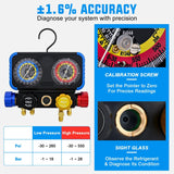 A/C Manifold Gauge Set Fits for R1234yf R134a R404A 4-Way Auto HVAC Diagnostic Gauges Refrigerant Recharge kit with Adjustable Couplers 5FT Hoses R1234yf Universal Can Tap