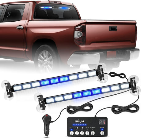 162 LED Traffic Advisor Strobe Light Bar 2-in-1 Blue White Emergency Warning Hazard Lights with Controller 4 Switchable Color 36 Flash Pattern for Trucks Cars Tow Plow Construction Vehicles