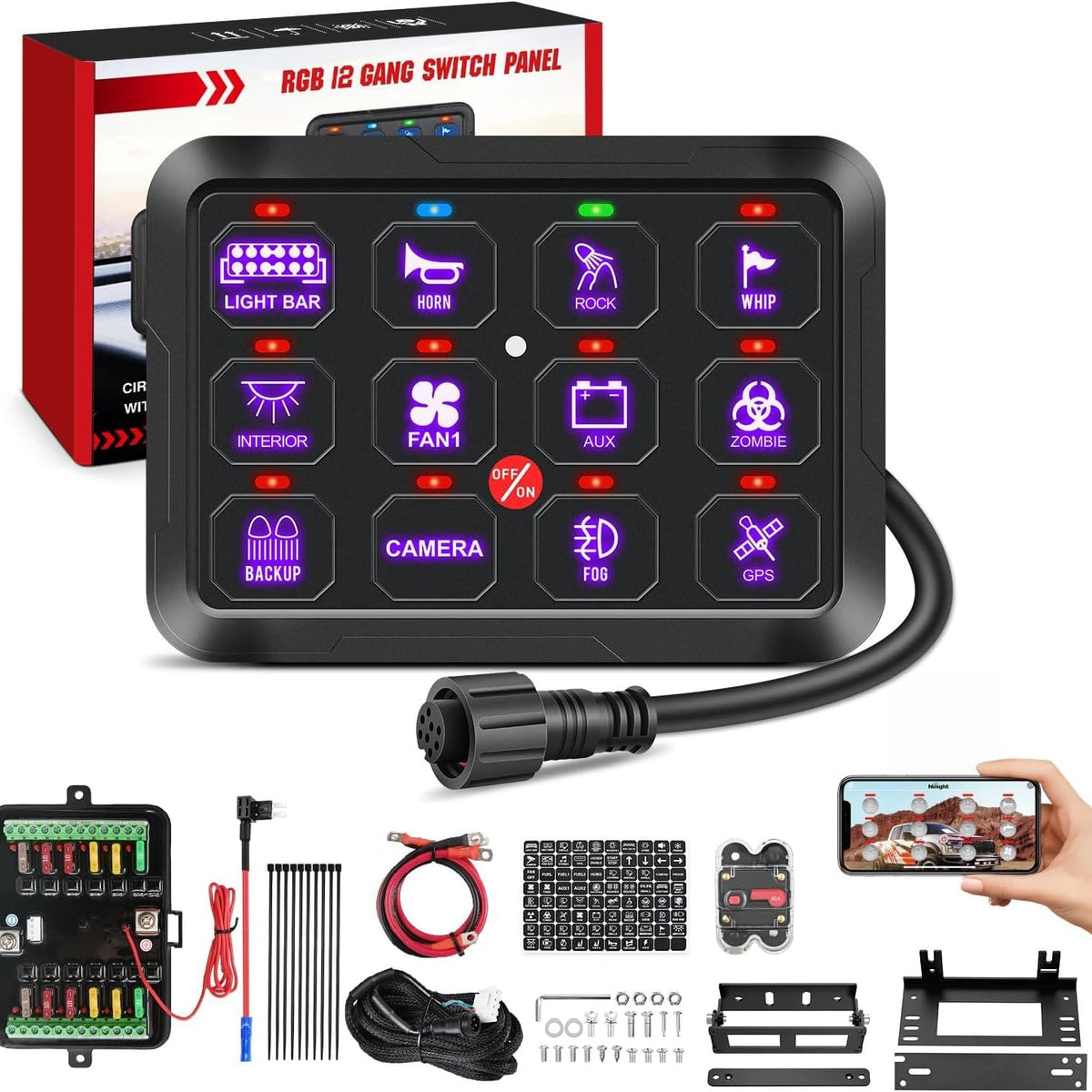 12 Gang Switch Panel 12V 24V Universal Circuit Control Relay System wi ...