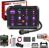 12 Gang Switch Panel 12V 24V Universal Circuit Control Relay System with RGB Backlight APP Fuse Wiring Harness Automatic Dimmable ON Off LED Switches Pod for Car Pickup Truck Camper SUV