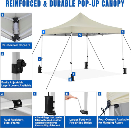 10x10 Pop Up Canopy Tent with 4 Sidewalls Portable Folding Outdoor Canopy Easy Setup Gazebo Waterproof Instant Shelter Tent w Wheel Carry Bag sandbag for Events Parties Camping, Khaki Brown