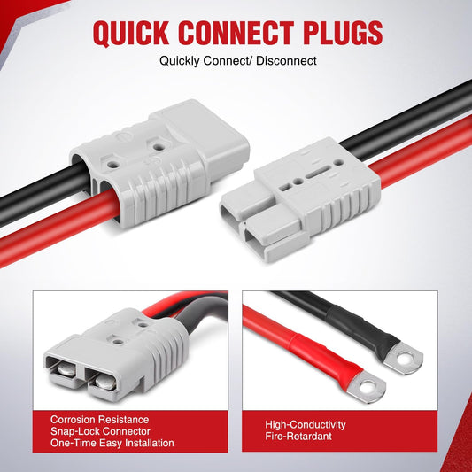 0 Gauge 30 Feet Heavy Duty Jumper Cables 1000 Amp Booster Battery Cables with Permanent Installation kit and Quick Connect Plug Includes carrying bag for 12V & 24V Cars SUVs and Trucks