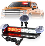 8LED Red White Traffic Advisor Strobe Light Bar Hazard Safety | with Vacuum Suction Emergency Dash Warning Flashing Lights Front/Rear Windshield Visor for Truck Police Construction Vehicles