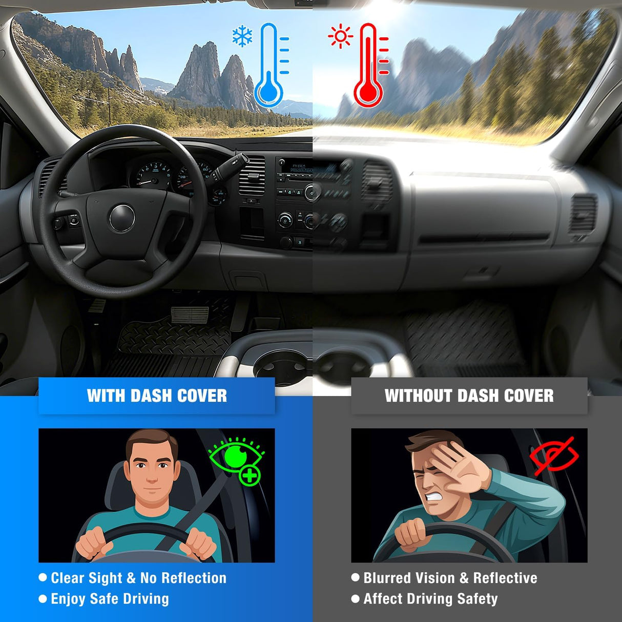 Dash Cover for 2007‑2013 Chevy Silverado / GMC Sierra 1500 2500 3500, Suede Dashboard Mat Sunshade Glare Dashboard Protector Truck Interior Accessories Black