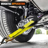 2 Inch x 38 Inch Axle Tie Down Straps with D-Rings & Protective Sleeves | 11,127 LBS Break Strength for Car Haulers Engine Hoists Trucks Trailers and UTVs 4 Pack Yellow