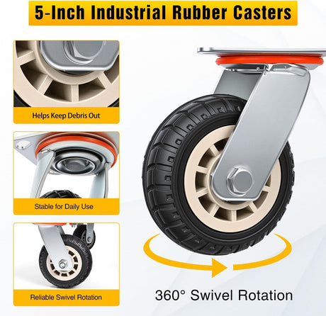 Stainless Steel Platform Cart 1320 lbs Heavy Duty Flatbed Push Dolly with 5 Inch Rubber Wheels 36 x 24 Inch Platform Truck for Warehouse Industrial Use Black