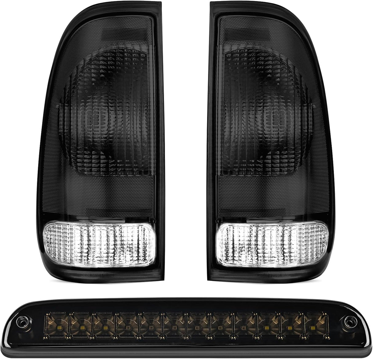 Tail light + 3rd Third Brake Light Assembly Compatible with 1999 2000 2001 2002 2003 2004 2005 2006 2007 F250 F350 F450 F550 Super Duty Smoke Taillight with High Mount Brake Rear Cargo Lamp