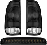 Tail light + 3rd Third Brake Light Assembly Compatible with 1999 2000 2001 2002 2003 2004 2005 2006 2007 F250 F350 F450 F550 Super Duty Smoke Taillight with High Mount Brake Rear Cargo Lamp