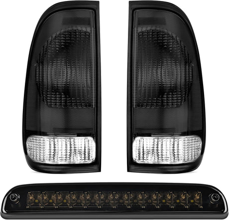 Tail light + 3rd Third Brake Light Assembly Compatible with 1999 2000 2001 2002 2003 2004 2005 2006 2007 F250 F350 F450 F550 Super Duty Smoke Taillight with High Mount Brake Rear Cargo Lamp