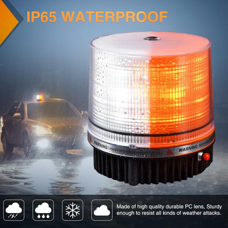 18LED Magnetic Beacon Light Amber White Wireless Rotating Powered Emergency Hazard Warning Safety Flashing Rooftop Led Strobe Lights for Car Truck Snow Plows Forklift Trailer Security Vehicles