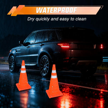 28 Inch Collapsible Traffic Safety Cones 2 Pack - Bright Orange Parking Cones with Reflective Collars for Roadside Emergency, Parking, Driving Practice