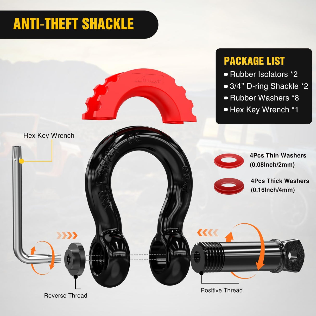 3 Inch x 30 Inch Recovery Tow Strap Kit with 2Pcs 3/4 Inch Anti-Theft D-Ring Shackles and Storage Bag Heavy Duty Off Road Emergency Tow Rope for Car Truck SUV ATV (MBS 31500LBS)