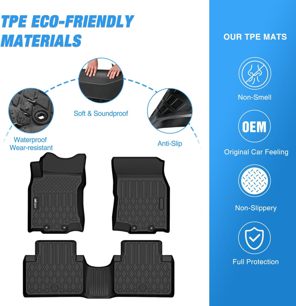 TPE Floor Mats for Nissan Rogue Sport 2017 2018 2019 2020 2021 2022 2023, All Weather Custom Fit Heavy Duty Floor Liners