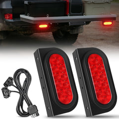 6 Inch Oval Red LED Hitch Cargo Carrier Trailer Tail Lights W/ Flush Mount Grommets Wire Harness (Pair)