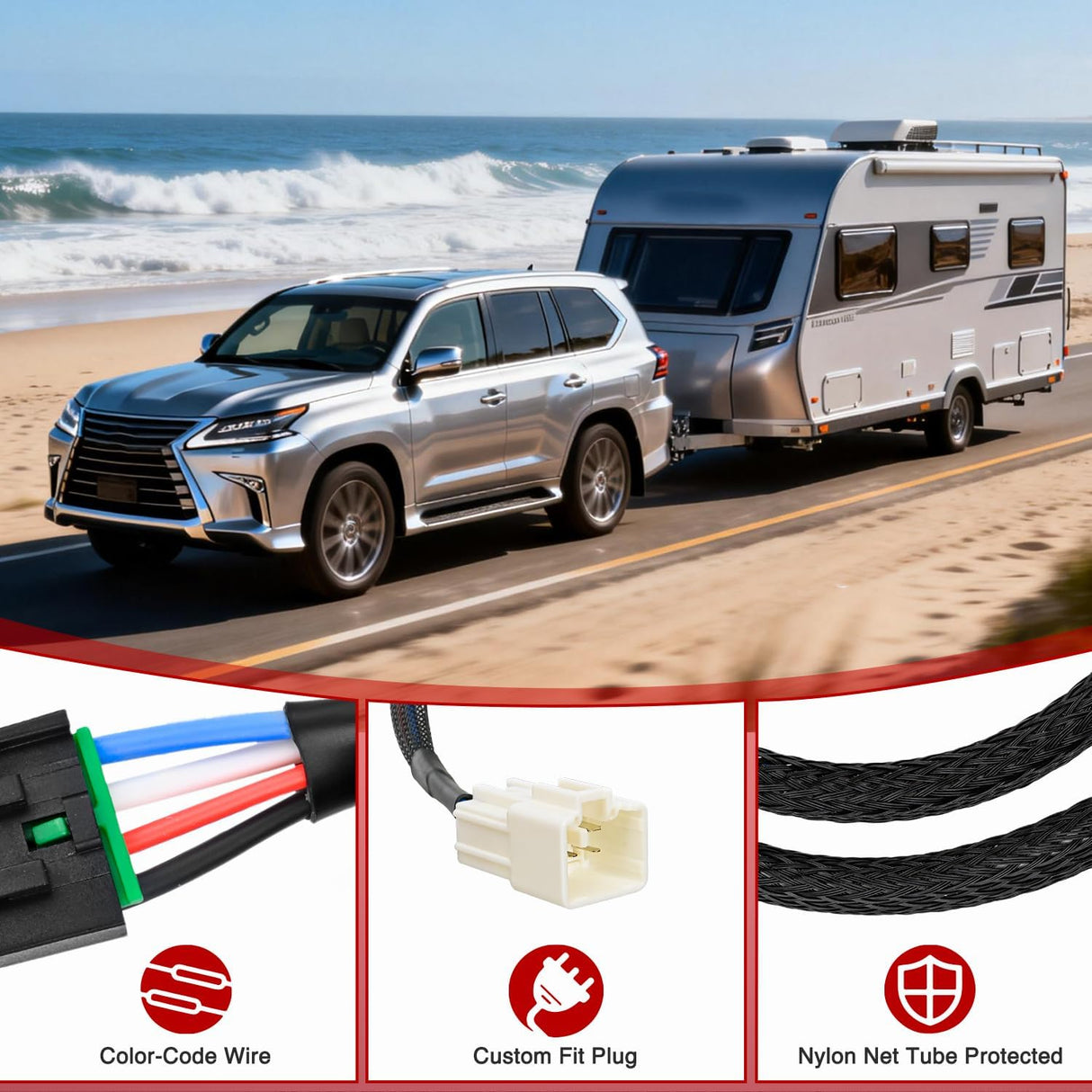 Wiring Harness Kit Brake Controller Wiring Harness Adapter for Toyota Tundra 2003-2014 Tacoma 2005-2015 4Runner 2003-2013 Land Cruiser 2003-2021 Sequoia 2003-2022 Select 2003-2020 GX 460 470 LX470 570