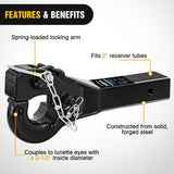 Trailer Hitch 10-TON Pintle Hitch for 2-Inch Receiver Hook Military Receiver 20000LBS,Fits 2-1/2 in Lunette Ring, Gloss Black Powder Coat