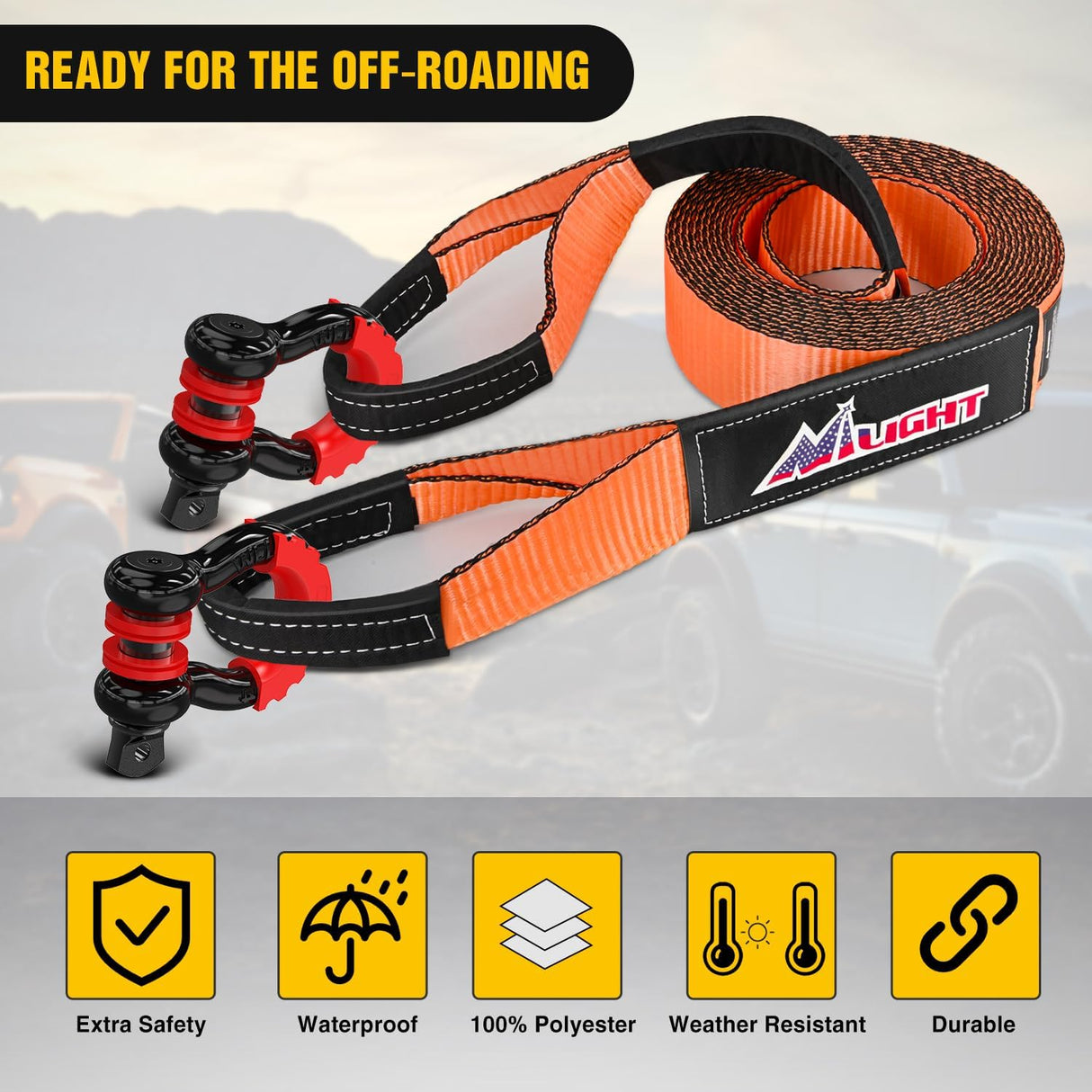 3 Inch x 30 Inch Recovery Tow Strap Kit with 2Pcs 3/4 Inch Anti-Theft D-Ring Shackles and Storage Bag Heavy Duty Off Road Emergency Tow Rope for Car Truck SUV ATV (MBS 31500LBS)
