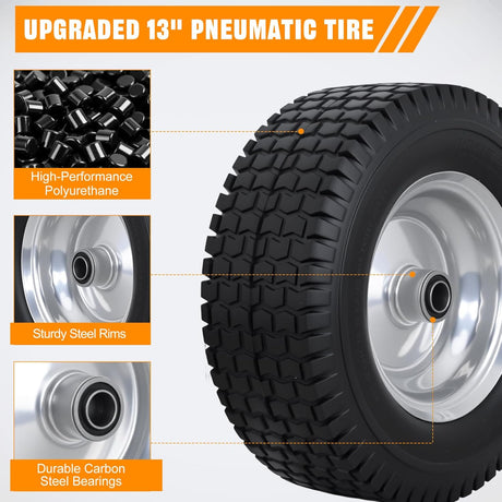 13x5.00-6 Solid Lawn Mower Tires, 13 Inch Flat-Free Polyurethane Tire with 3/4 Inch Axle Bore & 3 Inch Hub Length, Airless Replacement Wheels for Riding Lawn Mowers, 2 Pack